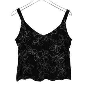 Vintage 90s Y2K top petite L black silver metallic floral new years fairy grunge